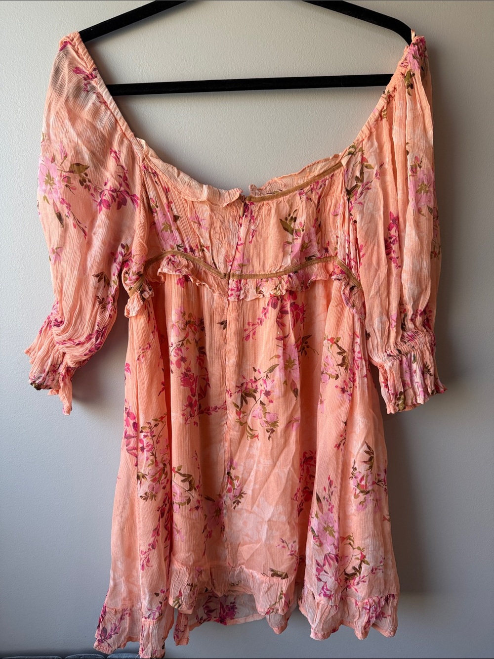 Free People Marney Mini Peach Floral Off-Shoulder dress or tunic size Small - Picture 3 of 7